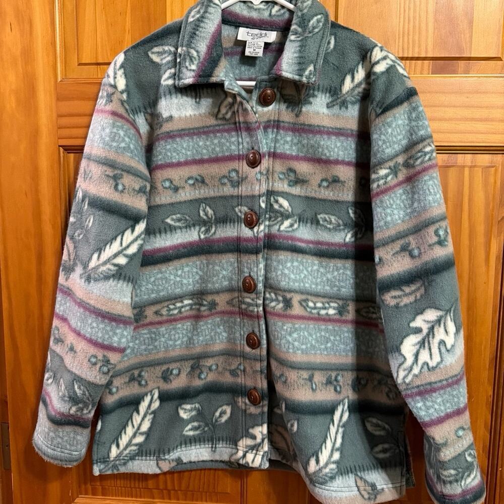 Vintage Teddi Fleece Sz M Colorful Aztec Outdoor Soft Jacket Shirt Button Up